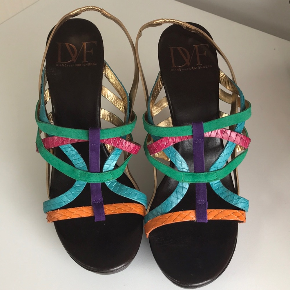 Diane Von Furstenberg multi color sandals.